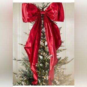 Anthropologie RED Satin Bow Tree Topper